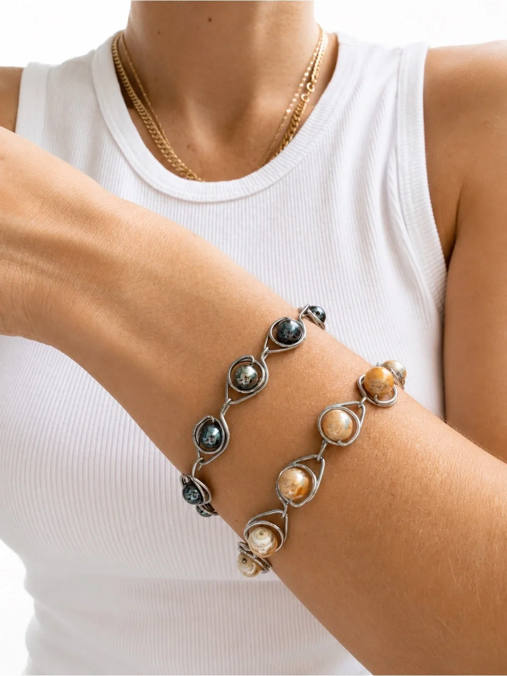 Handmade Wire-Wrapped Beaded Bracelet Set